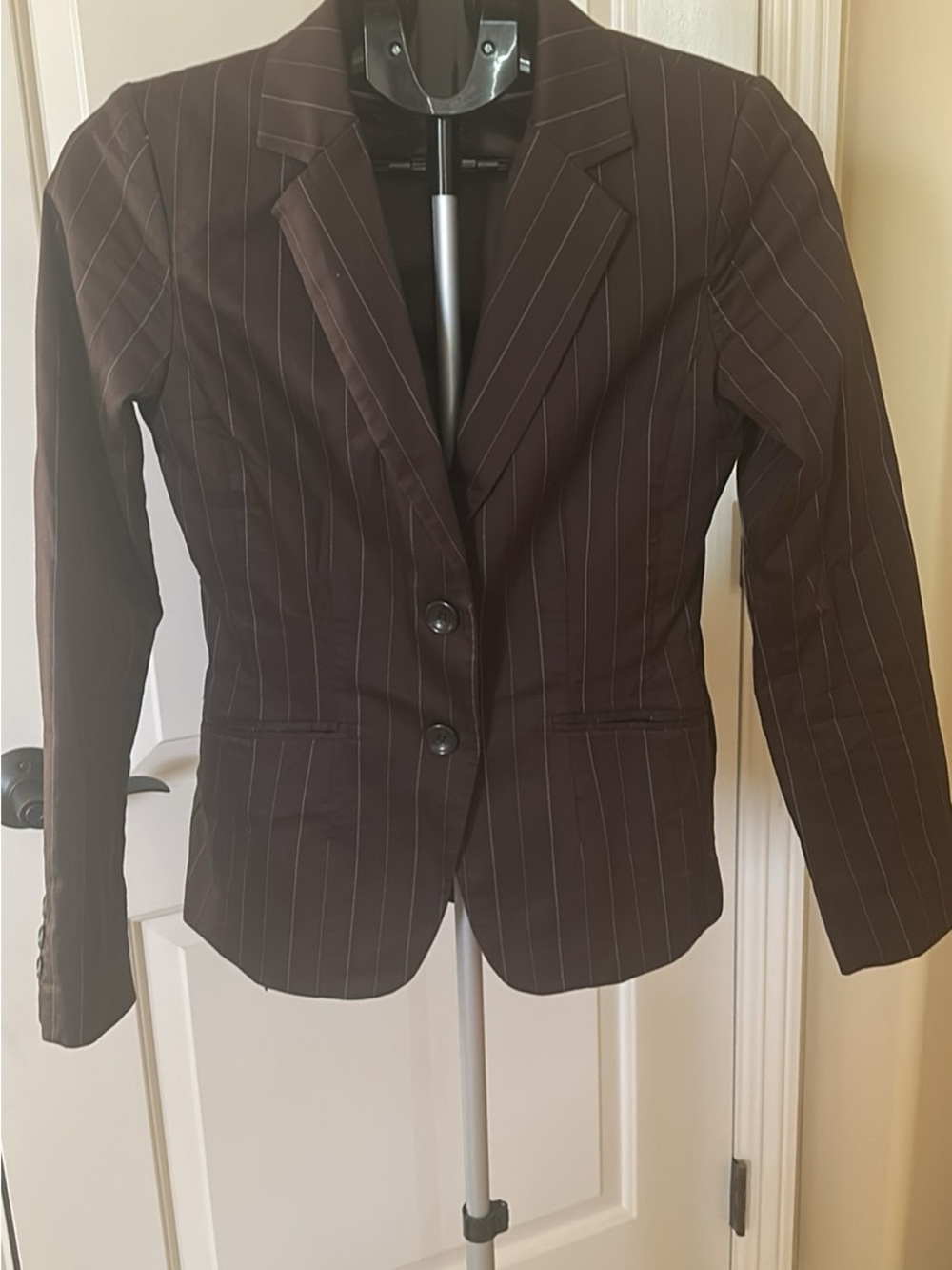 H&M Dark Brown Pinstripe Fitted Blazer